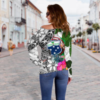 Samoa Custom Personalised Women's Off Shoulder Sweater White - Turtle Plumeria Banana Leaf - Polynesian Pride