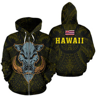Polynesian Kamapuaa Flag of Hawaii Zip Hoodie Yellow Hawaiian Mythology Style Unisex Yellow - Polynesian Pride