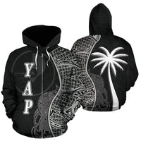 Yap Polynesian Zip up Hoodie Coconut Tree Black Unisex Black - Polynesian Pride