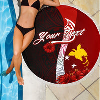 Papua New Guinea Custom Personalised Polynesian Beach Blanket - Coat Of Arm With Hibiscus - Polynesian Pride