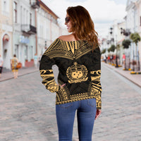 Samoa Polynesian Chief Custom Personalised Women's Off Shoulder Sweater - Gold Version - Polynesian Pride