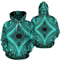 Hawaii Hoodie Polynesian Plumeria Mix Turquoise Black Pullover - Polynesian Pride