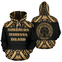 Northern Mariana Islands All Over Hoodie Polynesian Gold Version Unisex White - Polynesian Pride