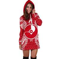 Yap Polynesian Hoodie Dress Map Red White - Polynesian Pride