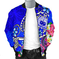 Samoa Men's Bomber Jacket - Turtle Plumeria (Blue) - Polynesian Pride