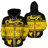 Fiji Tapa Zip Hoodie Coat of Arms Shield Yellow - Polynesian Pride