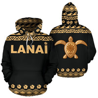 Lanai All Over Hoodie Polynesian Turtle Hoodie Unisex Black - Polynesian Pride