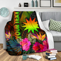 Nauru Polynesian Personalised Premium Blanket - Hibiscus and Banana Leaves - Polynesian Pride