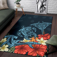 Hawaii Turtle Shark Manta Ray Hibiscus Plumeria Rug - Polynesian Pride