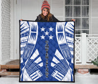 Gambier Islands Premium Quilt - Gambier Islands Flag Polynesian White Tattoo (Blue) - Polynesian Pride