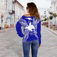Papua New Guinea Polynesian Shoulder Sweater Map Blue - Polynesian Pride