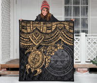 Federated States Of Micronesia Premium Quilt - Federated States Of Micronesia Seal & Golden Turtle Hibiscus - Polynesian Pride