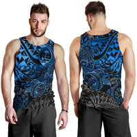 Guam Polynesian Tank Top (Men) - Blue Turtle Flowing - Polynesian Pride