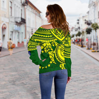 Cook Islands Polynesian Women's Off Shoulder Sweater - Polynesian Turtle - Polynesian Pride