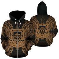 Tuvalu Polynesian All Over Zip up Hoodie Map Gold Unisex Gold - Polynesian Pride