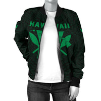 Hawaii Kanaka Polynesian Women's Bomber Jacket Green - Polynesian Pride