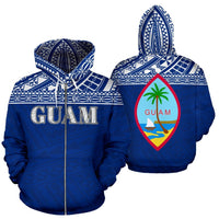 Guam Polynesian All Over Zip up Hoodie Blue Horizontal Style Unisex Blue - Polynesian Pride