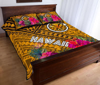 Hawaii Quilt Bed Set - Kanaka Maoli With Hibiscus On Polynesian Patterns (YELLOW) - Polynesian Pride