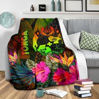 Tonga Polynesian Premium Blanket - Hibiscus and Banana Leaves - Polynesian Pride