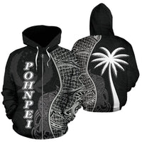 Pohnpei Polynesian Zip up Hoodie Coconut Tree Black Unisex Black - Polynesian Pride