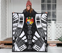 Tonga Premium Quilt - Tonga Coat Of Arms Polynesian White Tattoo (Black) - Polynesian Pride