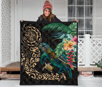 Tiki Polynesian Premium Quilt Turtle Hibiscus - Gold - Polynesian Pride