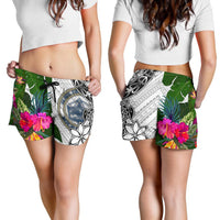 Palau Women's Short White - Turtle Plumeria Banana Leaf Crest - Polynesian Pride