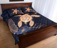 Hawaii Kakau Polynesian Turtle Map Quilt Bed Set - Indigo Ver 1 - Polynesian Pride