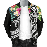 Polynesian Hawaii Kanaka Maoli Men's Bomber Jacket - Summer Plumeria (Black) - Polynesian Pride
