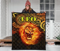 Sun In Leo Zodiac Premium Quilt Polynesian Tattoo Unique Vibes - Polynesian Pride