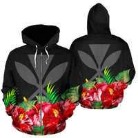 Polynesian Hawaii Zip Hoodie Black Hibiscus Unisex Black - Polynesian Pride