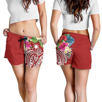 The Philippines Women's Shorts - Summer Plumeria (Red) - Polynesian Pride