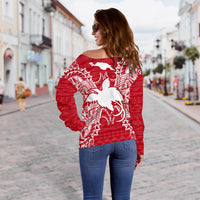 Papua New Guinea Polynesian Shoulder Sweater Map Red White - Polynesian Pride