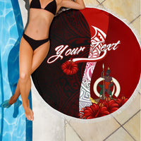 Vanuatu Polynesian Custom Personalised Beach Blanket - Coat Of Arm With Hibiscus - Polynesian Pride