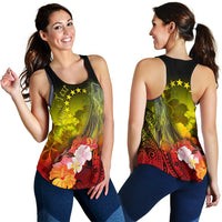 Cook Islands Custom Personalised Women's Racerback Tank - Humpback Whale with Tropical Flowers (Yellow) - Polynesian Pride