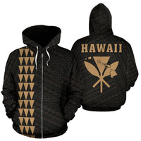 Polynesian Kakau Kanaka Maoli Map of Hawaii Zip Hoodie Gold Unisex Gold - Polynesian Pride