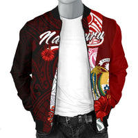 Nauru Polynesian Men's Bomber Jacket - Coat Of Arm With Hibiscus - Polynesian Pride