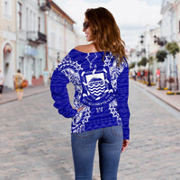 Tuvalu Polynesian Shoulder Sweater Map Blue - Polynesian Pride