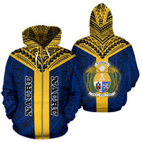 Nauru Zipper Hoodie Nauru Coat of Arms Polynesian Tattoo Unisex Blue - Polynesian Pride