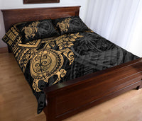 Guam Polynesian Quilt Bed Set - Guam Coat Of Arms & Golden Turtle Hibiscus - Polynesian Pride