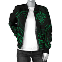Hawaii Turtle Map Polynesian Women's Bomber Jacket - Green - Frida Style - Polynesian Pride