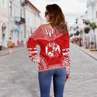 Tonga Polynesian Chief Custom Personalised Women's Off Shoulder Sweater - Flag Version - Polynesian Pride