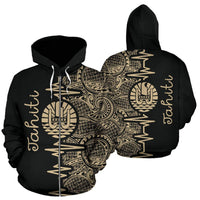 Tahiti Polynesian Zip up Hoodie Tahiti Flag Heartbeat Pattern Version TH0 Unisex Gold - Polynesian Pride