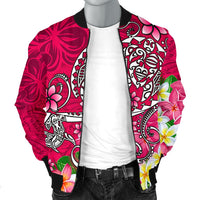 Polynesian Men's Bomber Jacket - Turtle Plumeria Pink Color - Polynesian Pride