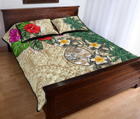 Guam Polynesian Quilt Bed Set - Hibiscus Turtle Tattoo Beige - Polynesian Pride