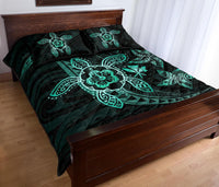 Kanaka Map Hibiscus Plumeria Turtle Art Turquoise Polynesian Quilt Bed Set - Polynesian Pride