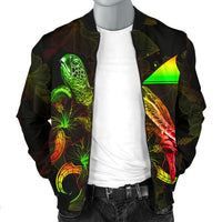 Tokelau Polynesian Men's Bomber Jacket - Turtle With Blooming Hibiscus Reggae - Polynesian Pride