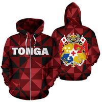 Tonga All Over Zip up Hoodie Pattern Style Unisex Red - Polynesian Pride