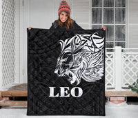 Sun In Leo Zodiac Premium Quilt Polynesian Tattoo Simple - White - Polynesian Pride