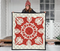 Hawaiian Turtle Coconut Pattern Premium Quilt - Red - Argu Style - AH - Polynesian Pride